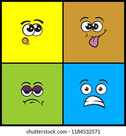 Face expression funny flat style emoji emoticon icon set, vector illustration