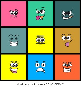 Face expression funny flat style emoji emoticon icon set, vector illustration