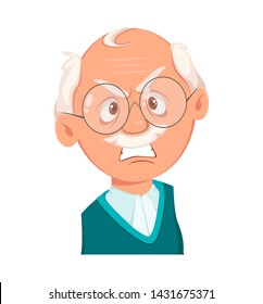 Face expression of grandfather, angry. Emotion of old man. Vector illustration on white background
