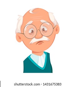 Face Expression Of Grandfather, Sad. Emotion Of Old Man. Vector Illustration On White Background