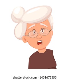 Face expression of grandmother, scared. Emotion of old woman. Vector illustration on white background