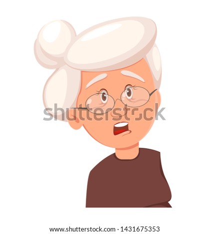 Face expression of grandmother, scared. Emotion of old woman. Vector illustration on white background