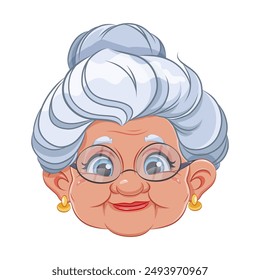 Face expression of grandmother, smile. Emotion of old woman