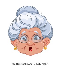 Expresión de cara de abuela, sorprendida. Emoción de la anciana