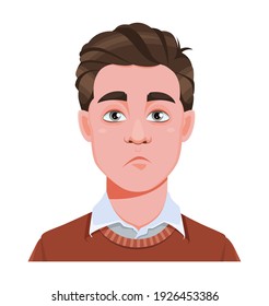 Face expression of handsome business man, tired. Male emotion. Avatar. Cartoon character. Stock vector illustration isolated on white background.
