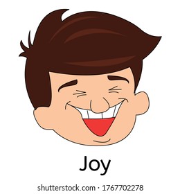 Face expression joyful boy. Male emotion. Cartoon character. Stock vector illustration isolated on white background.