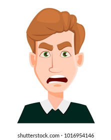 Face expression of a man with blond hair - angry. Male emotions. Handsome business man cartoon character. Vector illustration isolated on white background.