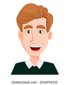 Face expression of a man with blond hair - happy. Male emotions. Handsome business man cartoon character. Vector illustration isolated on white background.