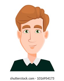 Face expression of a man with blond hair - smiling. Male emotions. Handsome business man cartoon character. Vector illustration isolated on white background.