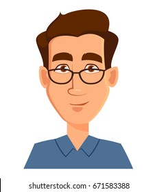 Face expression of a man - neutral, calm. Male emotions. Handsome cartoon character. Vector illustration isolated on white background.