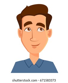 Face expression of a man - thinking. Male emotions. Handsome cartoon character. Vector illustration isolated on white background.