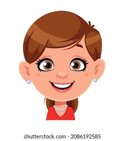 Face Expression Of Pretty Woman, Cheerful. Female Emotion. Cute Lady Cartoon Character.