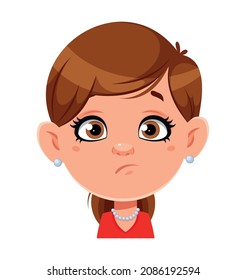 Face expression of pretty woman, disappointed. Female emotion. Cute lady cartoon character