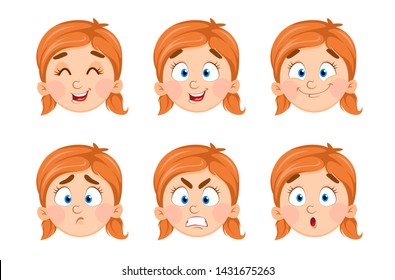 Face Expressions Cute Little Girl Set Stock Vector (Royalty Free ...