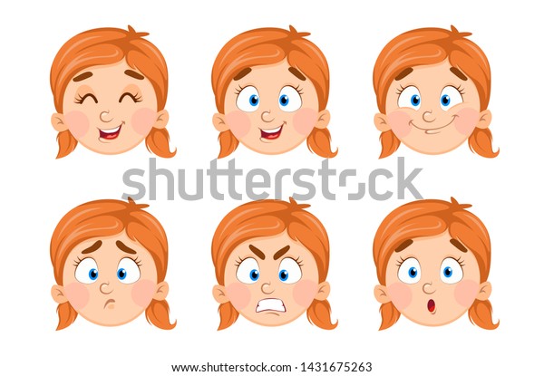 Face Expressions Cute Little Girl Set Stock Vector (royalty Free 