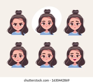 Face Expressions. Cute Teenage Girl With Big Eyes.