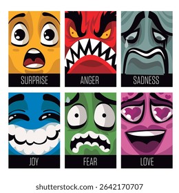 face expressions and emotions of cute cartoons