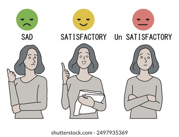 face expressions, Girl medium closeup character with different face expressions,  Female expressing moods, emotions. Flat, horizontal vector illustrations isolated on white background
