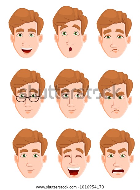 Face Expressions Man Blond Hair Different Stock Vector Royalty
