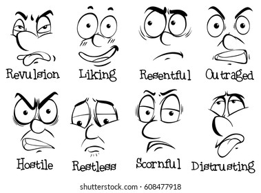 Facial Expressions Words Illustration Stock Vector (Royalty Free) 585803069