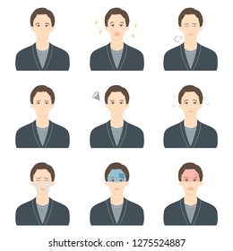 Face expressions of a young man