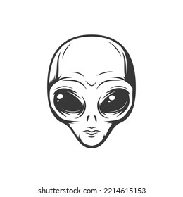 Face of extraterrestrial alien isolated futuristic paranormal humanoid monochrome icon. Vector person from hypothetical life, cosmic civilizations character. Outerspace creature with big black eyes