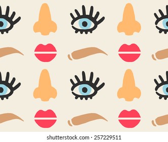 Face features cute seamless pattern vector eps 10