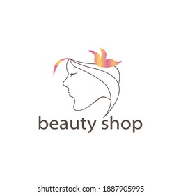 Face of female character, simple line illustration, vector design