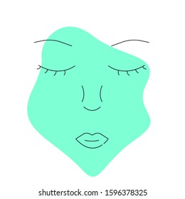 Face. Female face in a linear style. Woman's face and beauty treatments. Skin care. Face care. Vector.