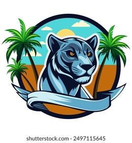 The face of a ferocious panther. The logo is in a flat style. A template for the design of a print of clothes, stickers and souvenirs. Isolated on a white background. Vector illustration. 