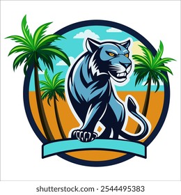 The face of a ferocious panther. A template for the design of a print of clothes, stickers and souvenirs. The logo is in a flat style. Vector illustration. Isolated on a white background. 