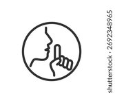 Face with finger, linear icon. Silence or quiet zone symbol. Line with editable stroke.