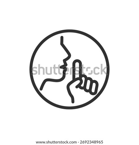 Face with finger, linear icon. Silence or quiet zone symbol. Line with editable stroke.
