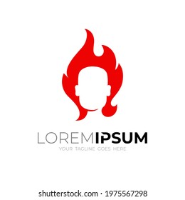 Face and fire design simple, flat style logo template