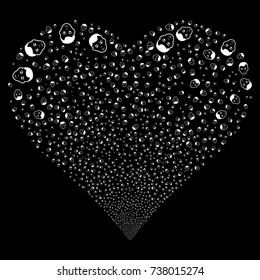 Face fireworks with heart shape. Vector illustration style is flat white iconic symbols on a black background. Object heart constructed from scattered pictographs.