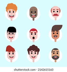 face in flat style on light blue background, vector illustration