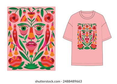 Face floral Modern concept art illustration t-shirt shirt sweatshirt flat sketch graphic placement print fashion vector artwork