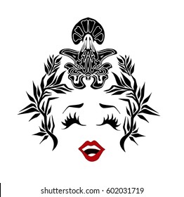 Face floral. Stylized actress.cabaret