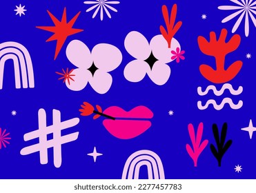Face flower matisse style background florist illustration vector colorful fun template, textile, fashion printable