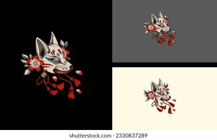 face fox and flowers vector mascot design