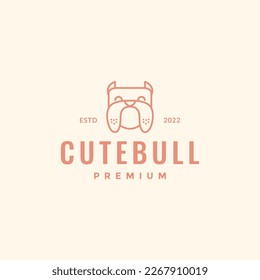 face friend pets bull dog cute line smile happy mascot hipster logo design vector icon illustration