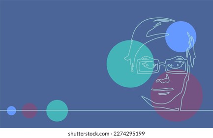 Face front view with color spots. Elegant silhouette of a woman wearing spectacles. Thin line style