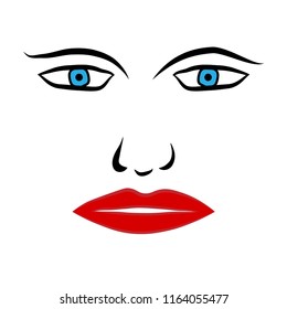Face front view. colored eyes and lips