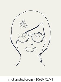 Face front view. Elegant outline silhouette of a woman spectacles