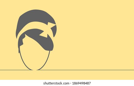 Face front view. Elegant outline silhouette of a female head. Portrait of woman. Thin line style