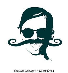 Face front view. Elegant portrait of a woman with mustaches. Happy lady wearing spectacles