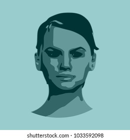 Face front view. Elegant silhouette of a female head. Short hair. Monochrome gamma.