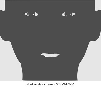 Face front view. Elegant silhouette of a female head. Monochrome gamma.