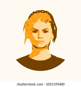 Face front view. Elegant silhouette of a female head. Short hair. Monochrome gamma.