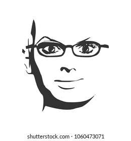 Face front view. Elegant silhouette of a woman spectacles